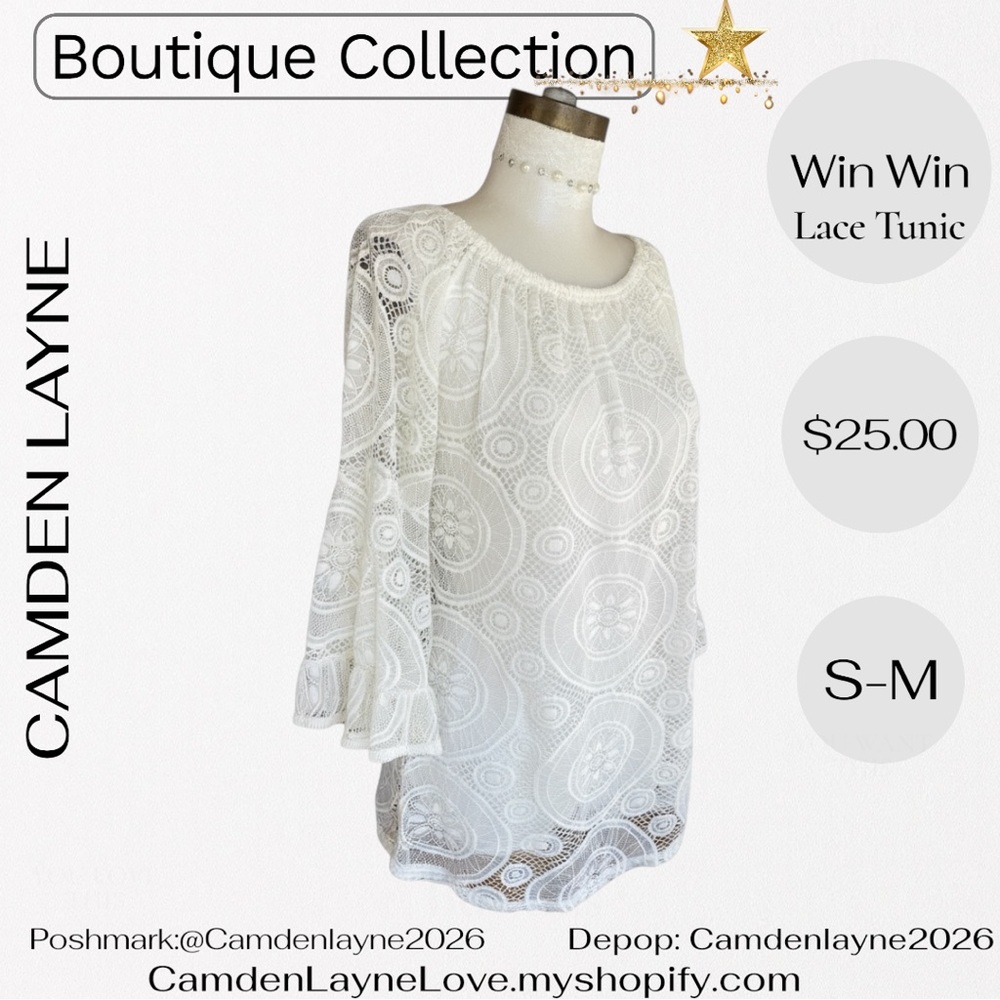 WinWin Lace Off-Shoulder Tunic Blouse - White - Picture 4 of 11